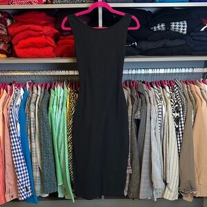 Antistar black ribbed back twist cut out side slits midi bodycon dress size S